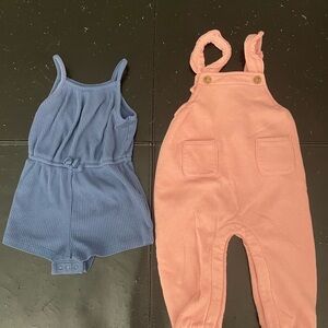 Old Navy Blue Romper and Pink Overalls Set